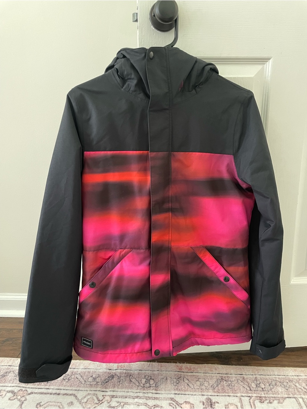 Volcom women’s Black Jacket with Pink and Red Gradient Panel